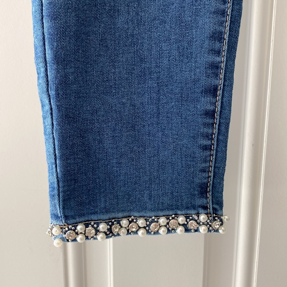 FRANK LYMAN Montreal • Blue Denim Slim 🎀 Crystal Bow & Pearl sparkely Jeans 👖 ⭐️ - Picture 8 of 16